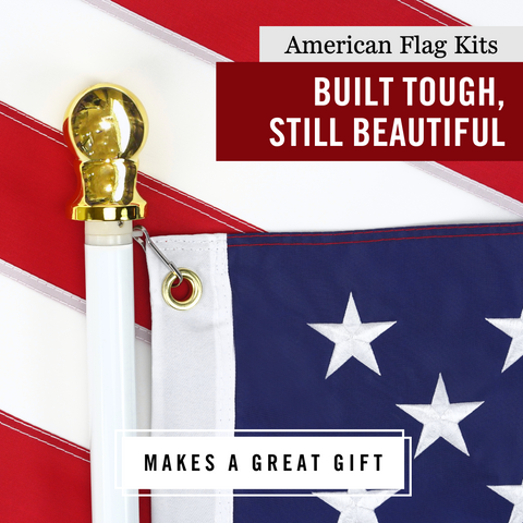 American Flag Pole Kit | Heavy Duty Outdoor Flagpole | 3x5’ Flag | 210D Nylon United States Flag | 6’ Adjustable Spinning Flag Pole | House Mount Bracket | Commercial | High Winds