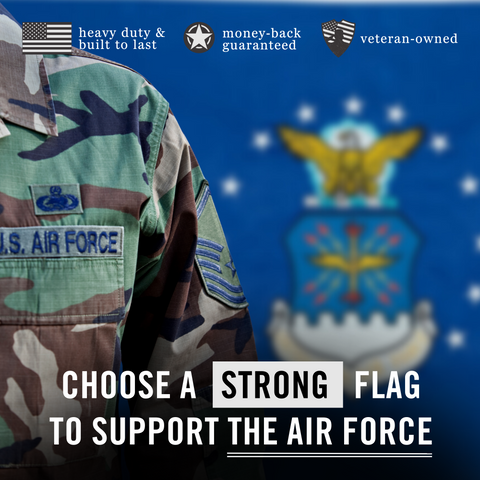 Air Force Flag 3x5 ft | Double-Sided | Heavy Duty USAF Flag | Quadruple Stitched Fly End | Durable High-Performance 210D Nylon for High Winds | Air Force Seal Coat of Arms 13 Stars | Brass Grommets