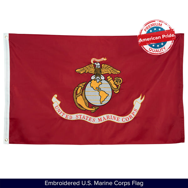 US Marine Flag, Heavy Duty Nylon, Double-Sided & Embroidered, 3x5