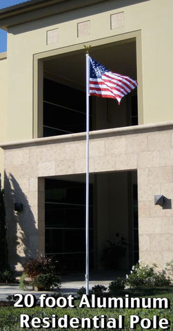 20 Ft, Residential Flagpole Kit - Ground Mounted Aluminum Flagpole with Topper, Sleeve, and 3x5 flag