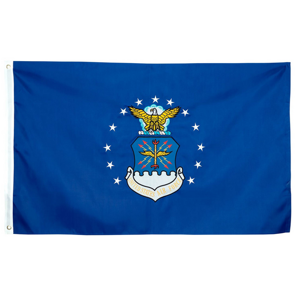 Air Force Flag 3x5 ft | Double-Sided | Heavy Duty USAF Flag | Quadruple Stitched Fly End | Durable High-Performance 210D Nylon for High Winds | Air Force Seal Coat of Arms 13 Stars | Brass Grommets