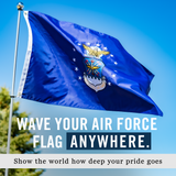 Air Force Flag 3x5 ft | Double-Sided | Heavy Duty USAF Flag | Quadruple Stitched Fly End | Durable High-Performance 210D Nylon for High Winds | Air Force Seal Coat of Arms 13 Stars | Brass Grommets