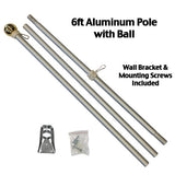 6ft Brushed Aluminum Flag Pole with Decorative Ball Topper