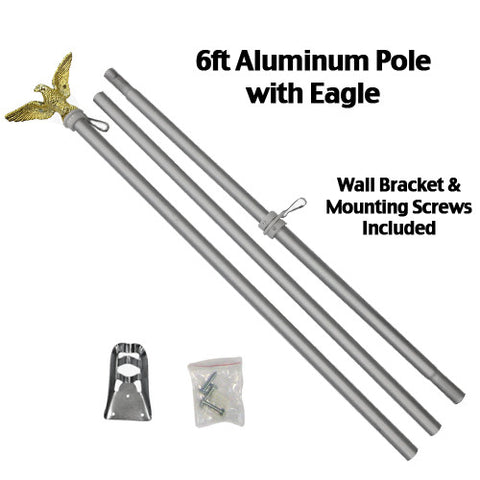  6ft Brushed Aluminum Flag Pole with Decorative Eagle Topper