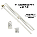 6ft White Flag Pole with Decorative Ball Topper