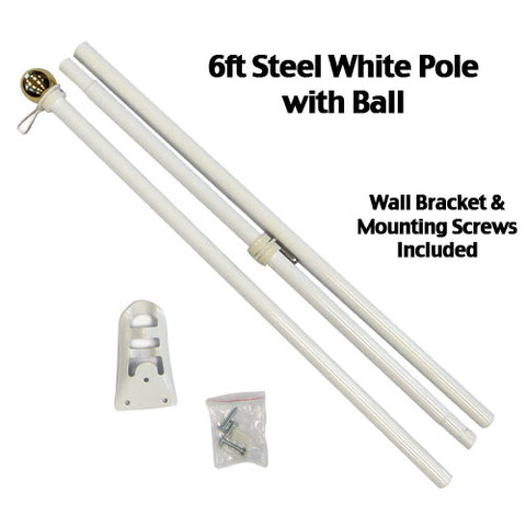 6ft White Flag Pole with Decorative Ball Topper