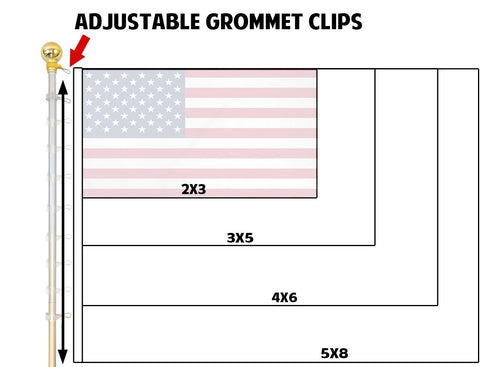 8 ft Aluminum Flagpole, Silver, Indoor Use with Classic Ball Topper