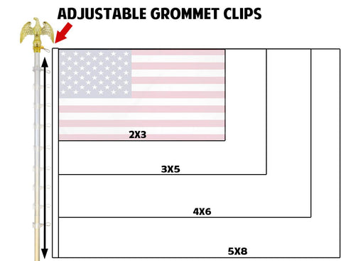 8 ft Aluminum Flagpole, Silver, Indoor Use with Eagle Topper