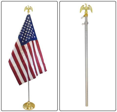 8 ft Aluminum Flagpole, Silver, Indoor Use with Eagle Topper