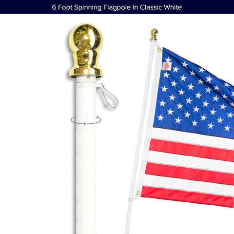 6ft Flag Pole, Heavy Duty Aluminum Spinning Flagpole, White
