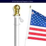6 ft Flag Pole, Heavy Duty Aluminum Spinning Flagpole, Silver