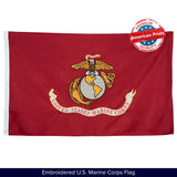 US Marine Flag, Heavy Duty Nylon, Double-Sided & Embroidered, 3x5, Quadruple Stitched Fly End | Durable High-Performance 210D Nylon for High Winds | Brass Grommets | Semper FI